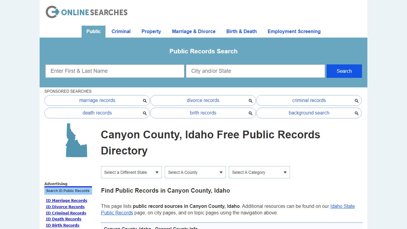 Canyon County, Idaho Public Records Directory - OnlineSearches.com